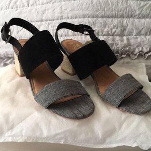 Denim Black Suede with Rope Block-Heeled Sandals
